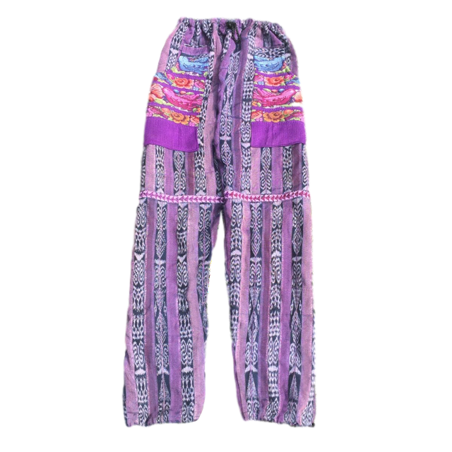 Guatemalan Corte Pants with Huipil Pockets - Purple Birds - Fair Trade Gypsy