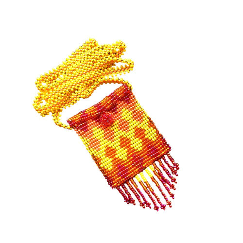 Maya Geometry Beaded Pouch Necklace - Yellow