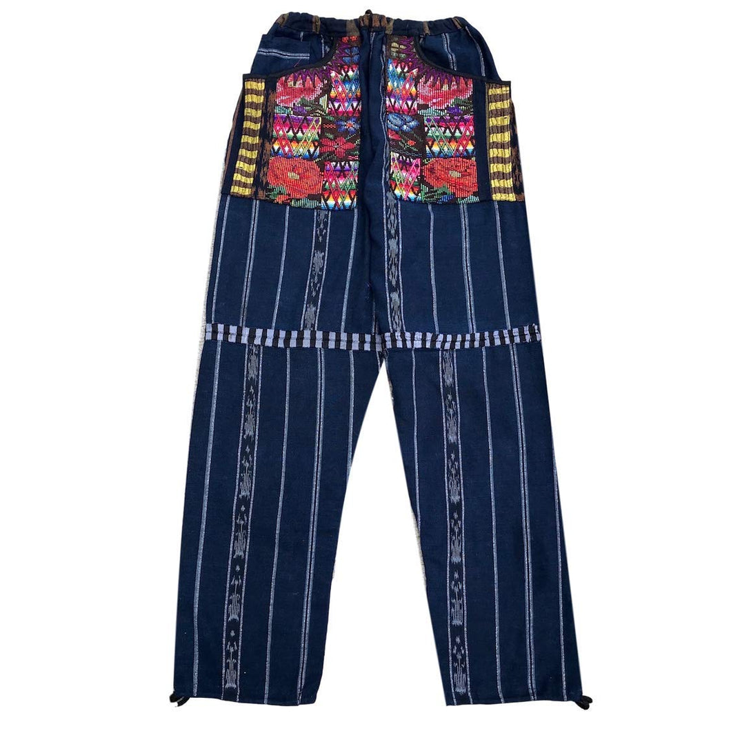 Guatemalan Corte Style Pants with Huipil Pockets - Navy Stripes