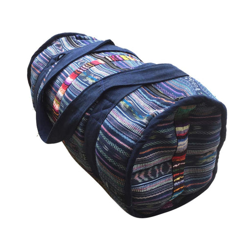 Handmade Guatemalan Duffel Bag - Blue Chichi Stripe