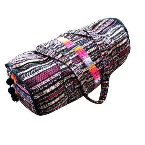 Handmade Guatemalan Duffel Bag - Pink and Black Chichi Stripe