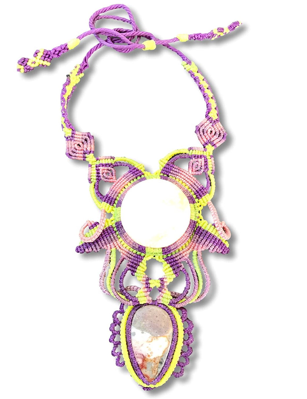 Handmade Macrame Necklace with Onyx & Jasper Stones