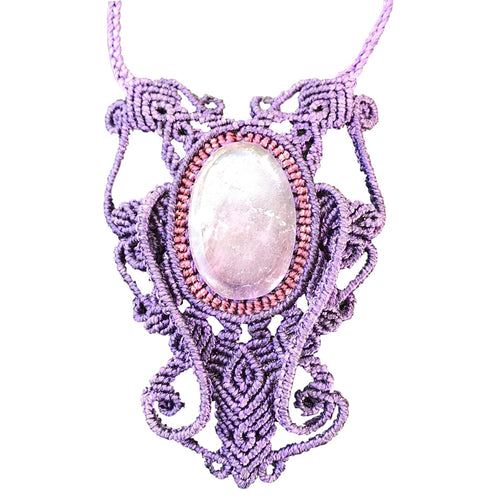 Purple Handmade Macrame Necklace with Clear Amethyst Stone
