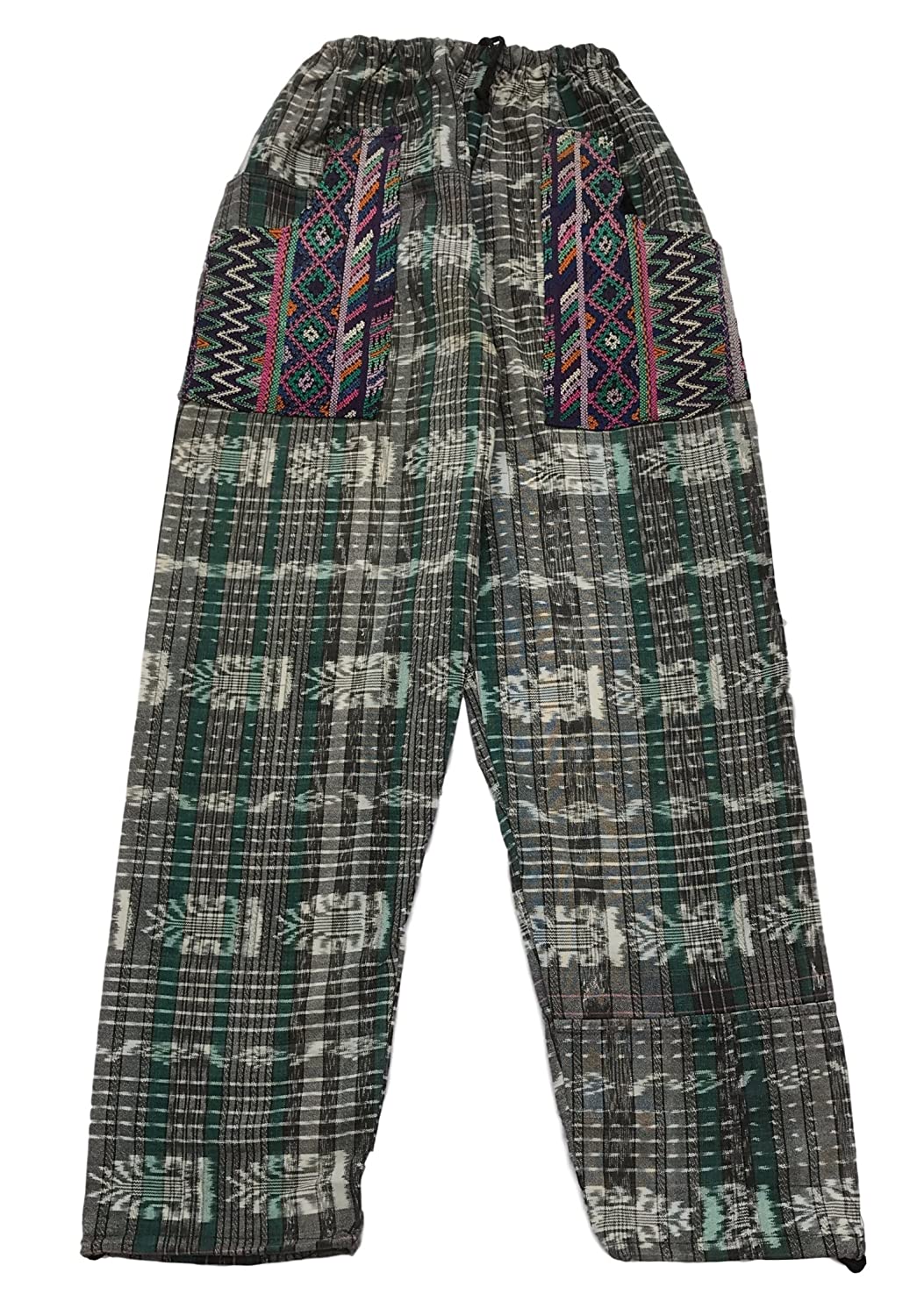 Guatemalan Corte Style Pants with Huipil Pockets - Teal Green