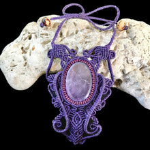 Purple Handmade Macrame Necklace with Clear Amethyst Stone