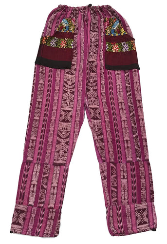 Guatemalan Corte Style Pants with Huipil Pockets - Fuschia