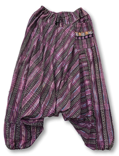 Fair Exchange Marketplace Guatemalan Harem Style Pants with Huipil Pocket - Pink & Black