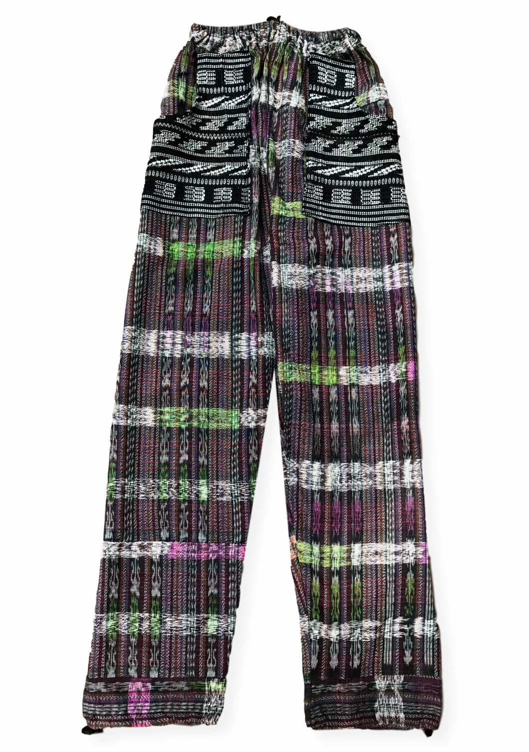 Guatemalan Corte Style Pants with Huipil Pockets - Black & Multicolored - Fair Trade Gypsy