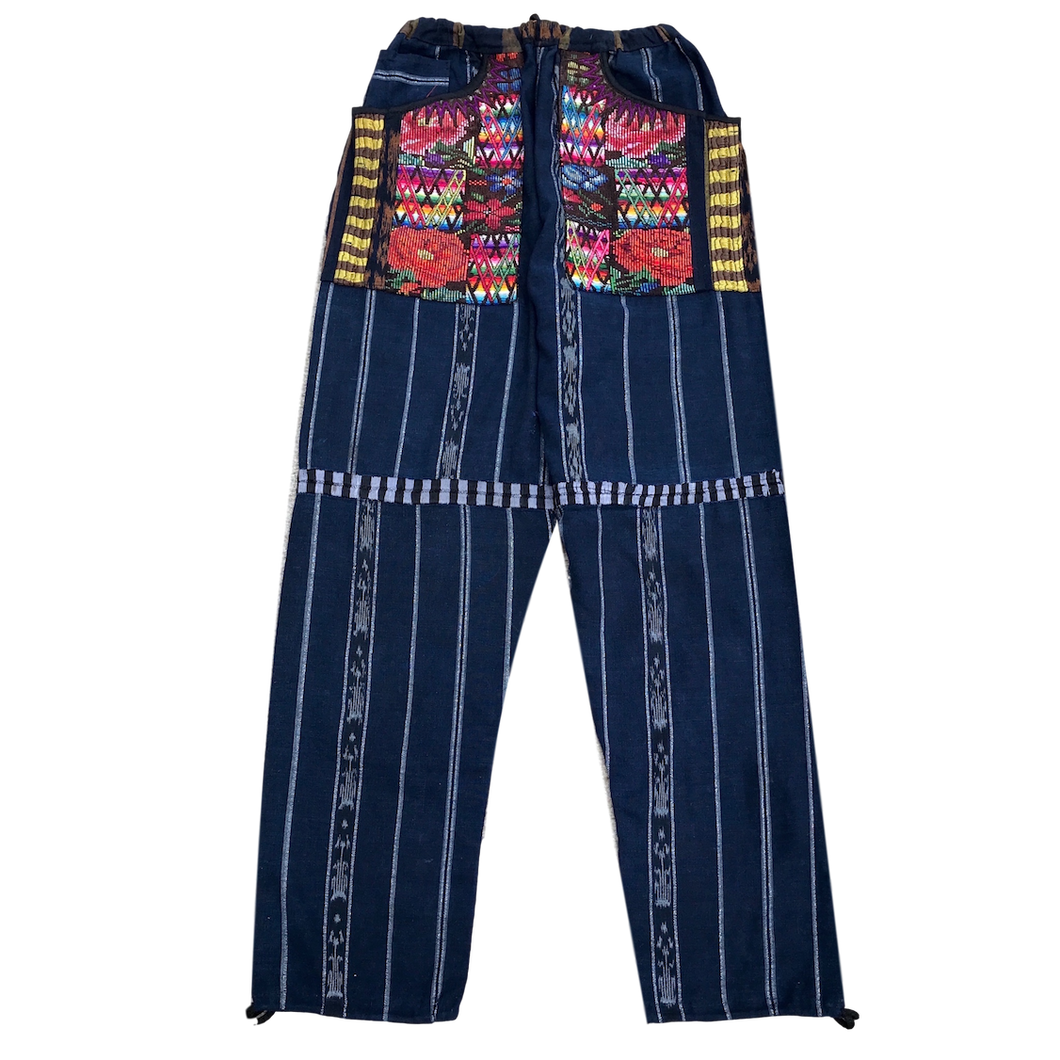 Guatemalan Corte Style Pants with Huipil Pockets - Navy - Fair Trade Gypsy