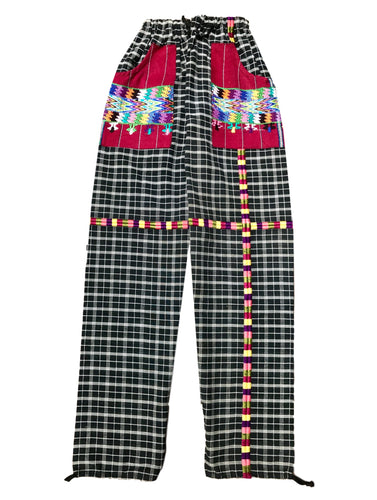 Guatemalan Corte Style Pants with Huipil Pockets - Black Stripes - Fair Trade Gypsy