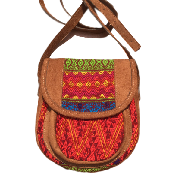 Guatemalan Leather & Huipil Purse - Geometric Orange - Fair Trade Gypsy